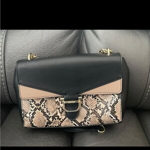 Nine West Black and Tan Crossbody Bag with Snakeskin Detail
